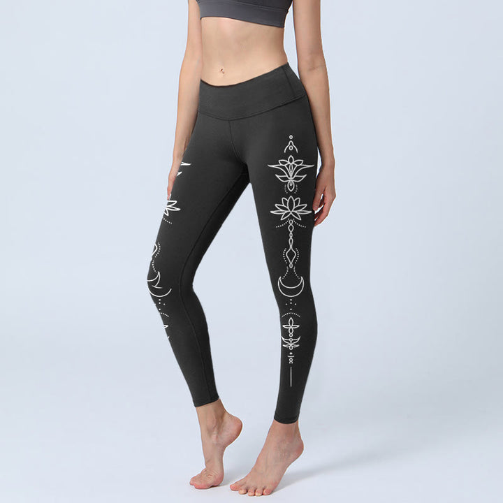 Legginsy do jogi damskie z motywem półksiężyca i motywem lotosu z Buddha Stones - Czarny - US18, UK/AU22, EU50 (4XL) - image 0