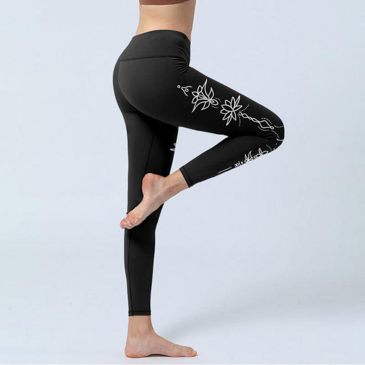 Legginsy do jogi damskie z motywem półksiężyca i motywem lotosu z Buddha Stones - image 4