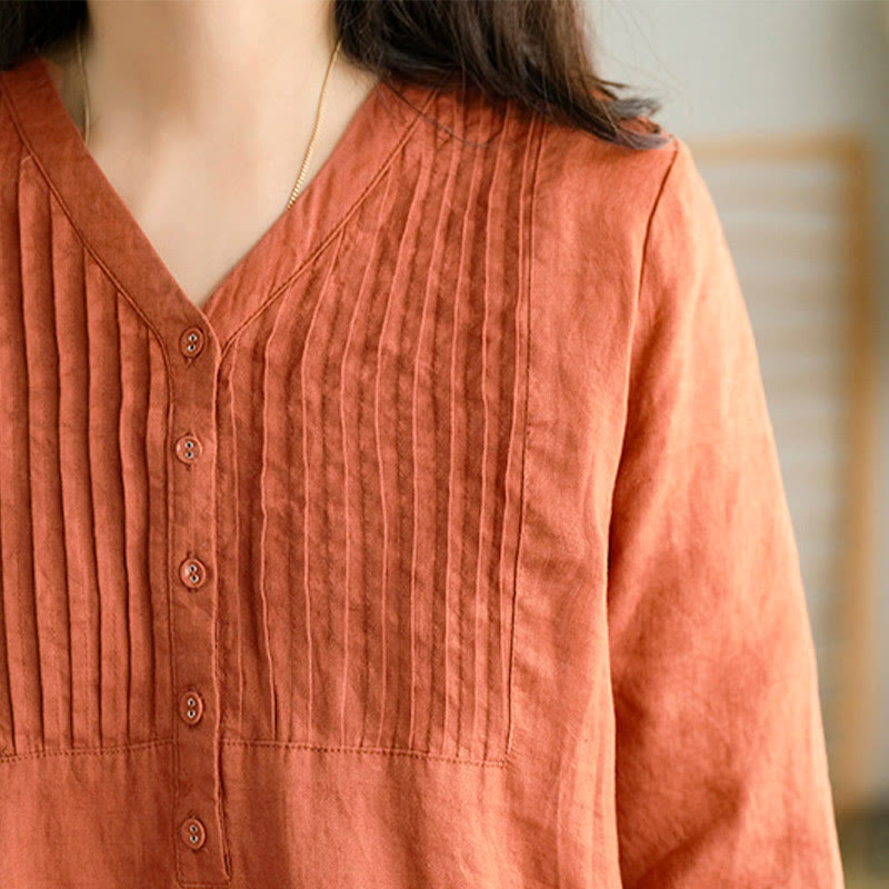 Sukienka midi Buddha Stones w swobodnym, prostym kroju z plisami w harmonijkę, dekoltem w serek, krótkim rękawem i kieszeniami - image 10