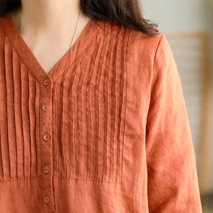 Sukienka midi Buddha Stones w swobodnym, prostym kroju z plisami w harmonijkę, dekoltem w serek, krótkim rękawem i kieszeniami - image 10