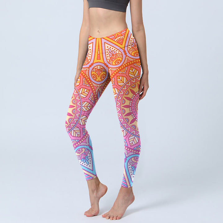 Leginsy do jogi damskie z kolorowym wzorem mandali i Buddha Stones - Pomidor - US18, UK/AU22, EU50 (4XL) - image 0