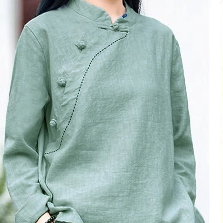 Buddha Stones, kołnierzyk skośny, węzeł, guzik, luźna odzież lniana - image 2