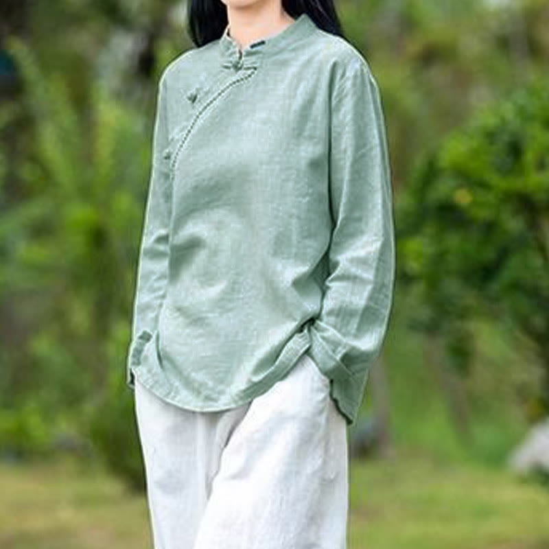 Buddha Stones, kołnierzyk skośny, węzeł, guzik, luźna odzież lniana - image 3