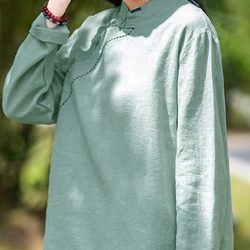 Buddha Stones, kołnierzyk skośny, węzeł, guzik, luźna odzież lniana - image 1