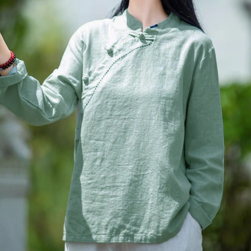 Buddha Stones, kołnierzyk skośny, węzeł, guzik, luźna odzież lniana - image 4