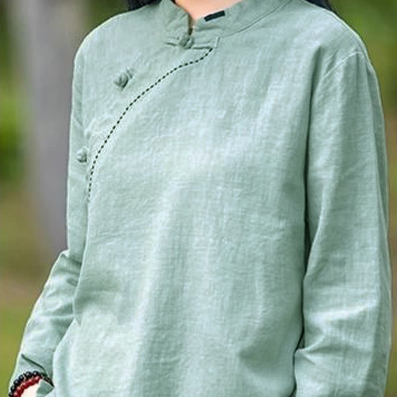 Buddha Stones, kołnierzyk skośny, węzeł, guzik, luźna odzież lniana - image 7