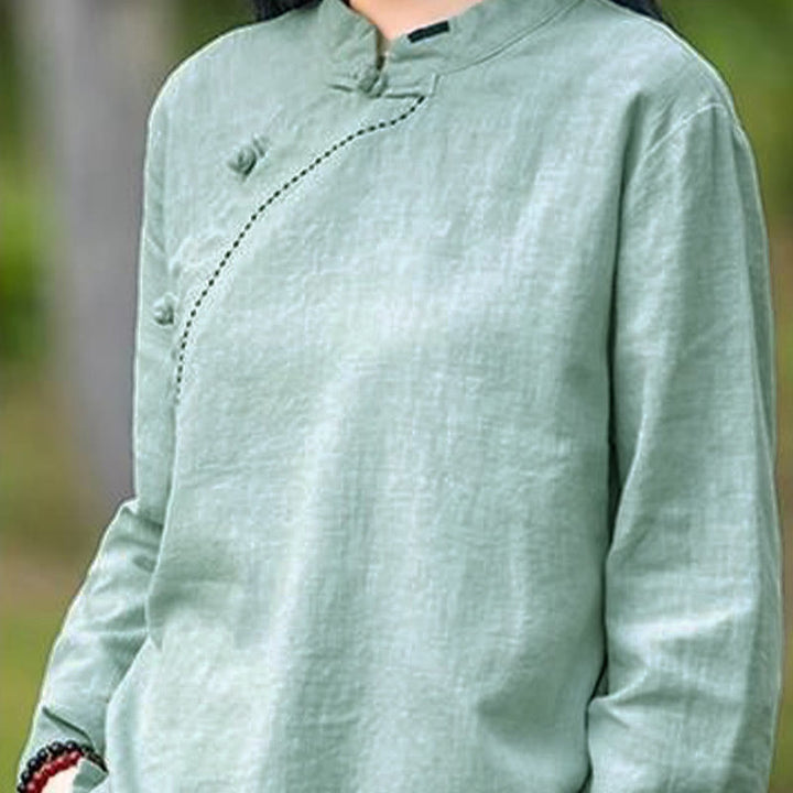 Buddha Stones, kołnierzyk skośny, węzeł, guzik, luźna odzież lniana - image 7