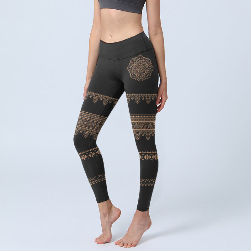 Legginsy do jogi damskie z motywem kwiatowym i motywem liści, z motywem Buddha Stones - Czarny - US18, UK/AU22, EU50 (4XL) - image 0