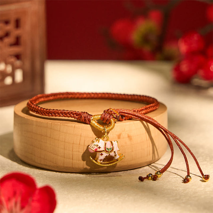 Bransoletka pleciona z czerwonego sznurka, Buddha Stones, chiński zodiak, rok konia, szczęście - image 2