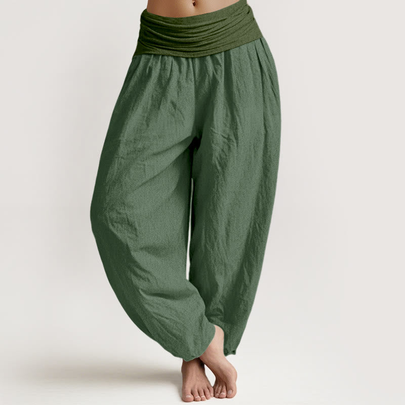Damskie spodnie haremowe z czystej bawełny z elastycznym pasem i Buddha Stones w kolorze morskim - SeaGreen - US16, UK/AU20, EU48 (3XL) - image 0