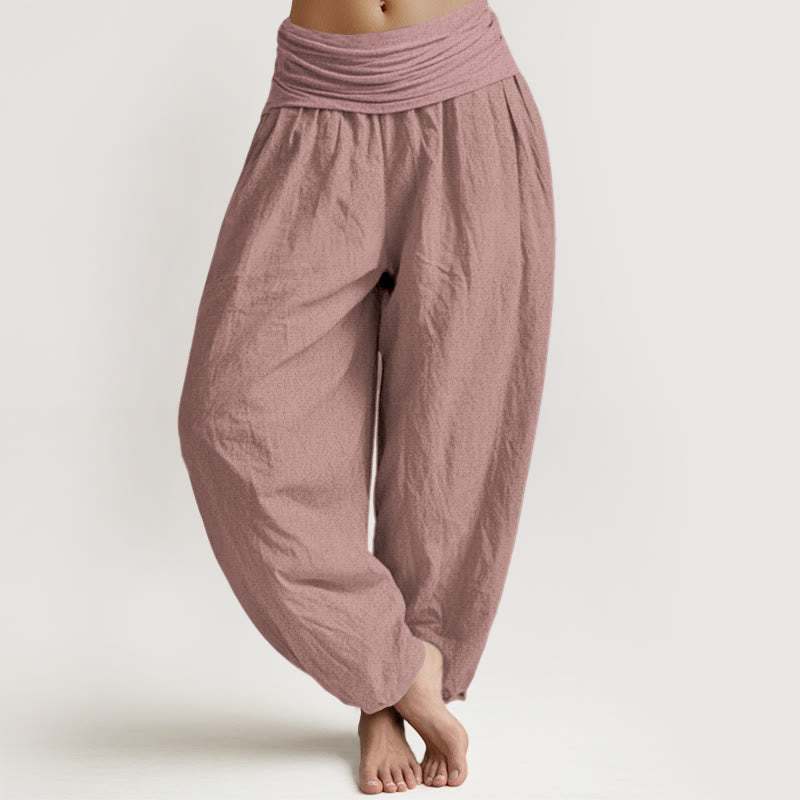 Spodnie harem damskie z elastycznej talii z Buddha Stones w kolorze jasnoróżowym z czystej bawełny - Jasnoróżowy - US22, UK/AU26, EU54 (6XL) - image 0