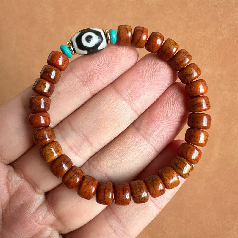 Bransoletka z Buddha Stones , koralików Vajra z trzema oczami Dzi, przynosząca szczęście - Koraliki z kości i koralik Dzi z trzema oczkami (obwód nadgarstka: 15-16 cm) - image 4