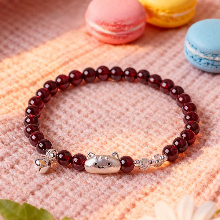 Bransoletka z koralików ochronnych z Buddha Stones próby 999, z naturalnym, uroczym granatem w kształcie głowy kota - image 17