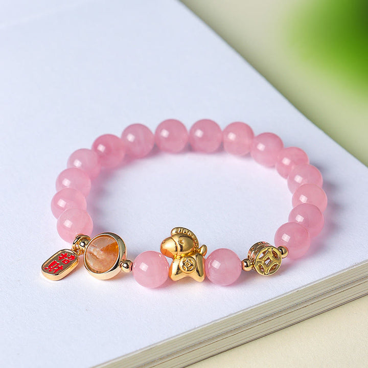 Bransoletka z Buddha Stones z roku konia, 8 mm, naturalny czarny obsydian, czerwony agat, różowy kryształ - image 12