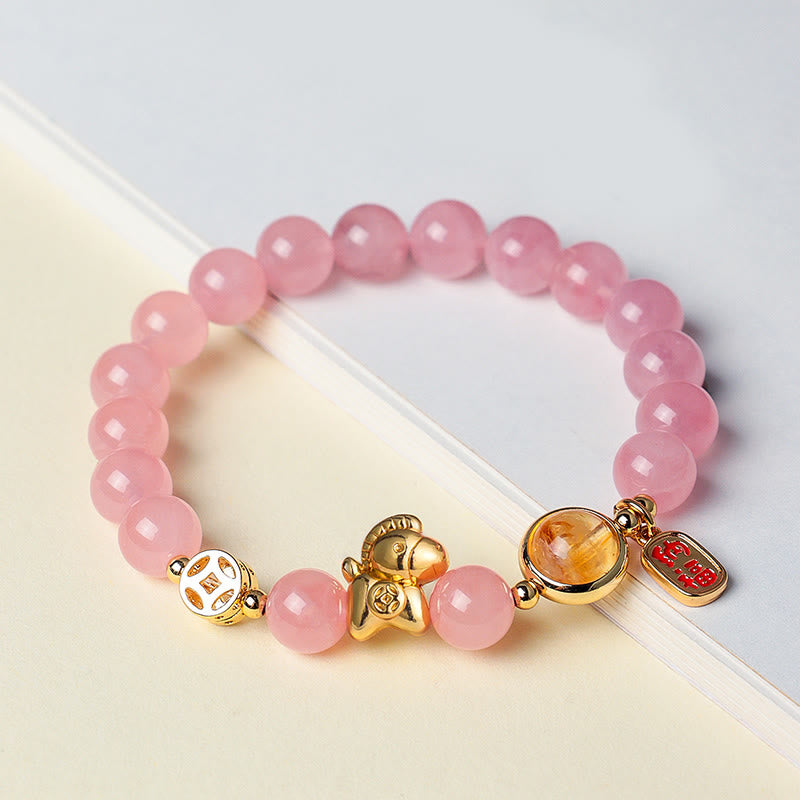 Bransoletka z Buddha Stones z roku konia, 8 mm, naturalny czarny obsydian, czerwony agat, różowy kryształ - image 13