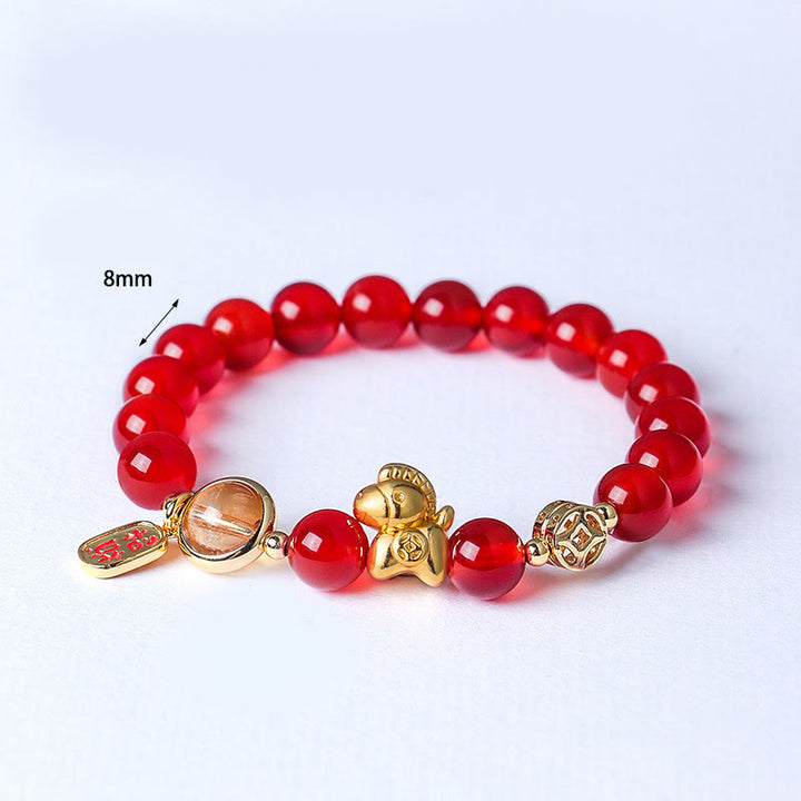 Bransoletka z Buddha Stones z roku konia, 8 mm, naturalny czarny obsydian, czerwony agat, różowy kryształ - image 6