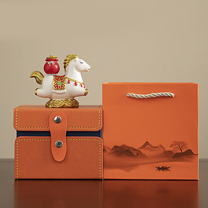 Buddha Stones, chiński zodiak, rok konia, znak Fu, dobrobyt, dekoracja domu - Biały koń z kieszenią (8,5*4,3*7,5 cm) - image 5