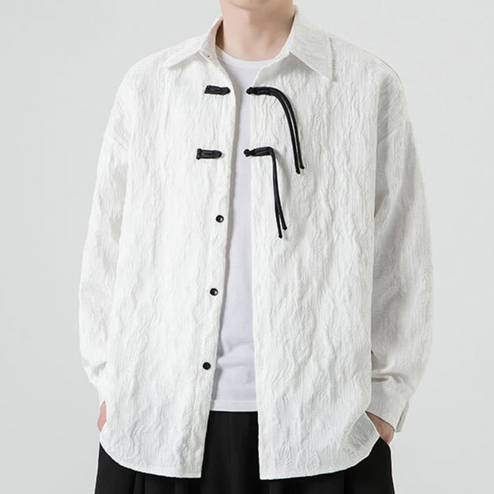 Męska kurtka typu Tang z długim rękawem i guzikami w kształcie żaby z motywem Buddha Stones - image 18