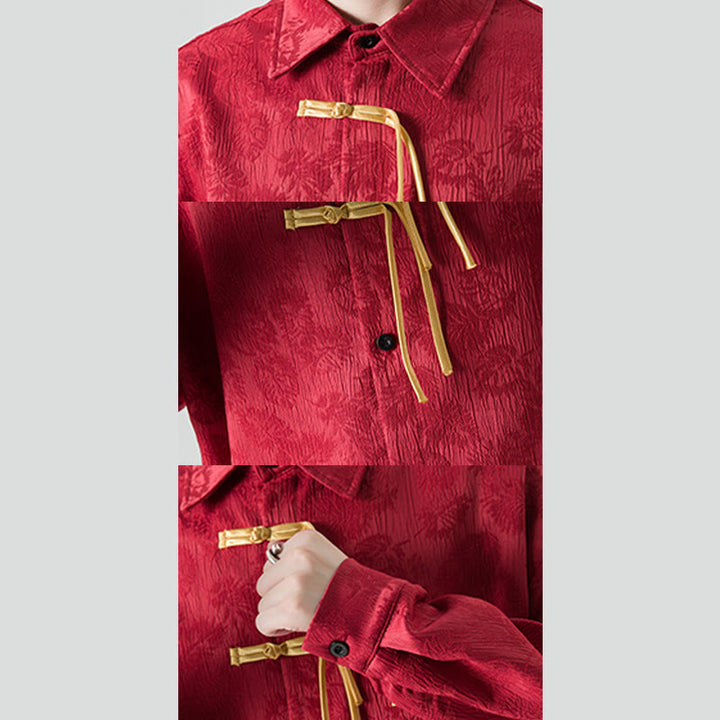 Męska kurtka typu Tang z długim rękawem i guzikami w kształcie żaby z motywem Buddha Stones - image 7