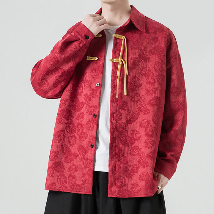 Męska kurtka typu Tang z długim rękawem i guzikami w kształcie żaby z motywem Buddha Stones - image 3