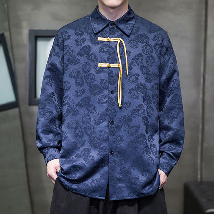 Męska kurtka typu Tang z długim rękawem i guzikami w kształcie żaby z motywem Buddha Stones - image 13