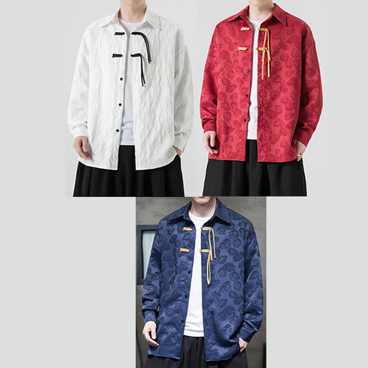 Męska kurtka typu Tang z długim rękawem i guzikami w kształcie żaby z motywem Buddha Stones - image 25