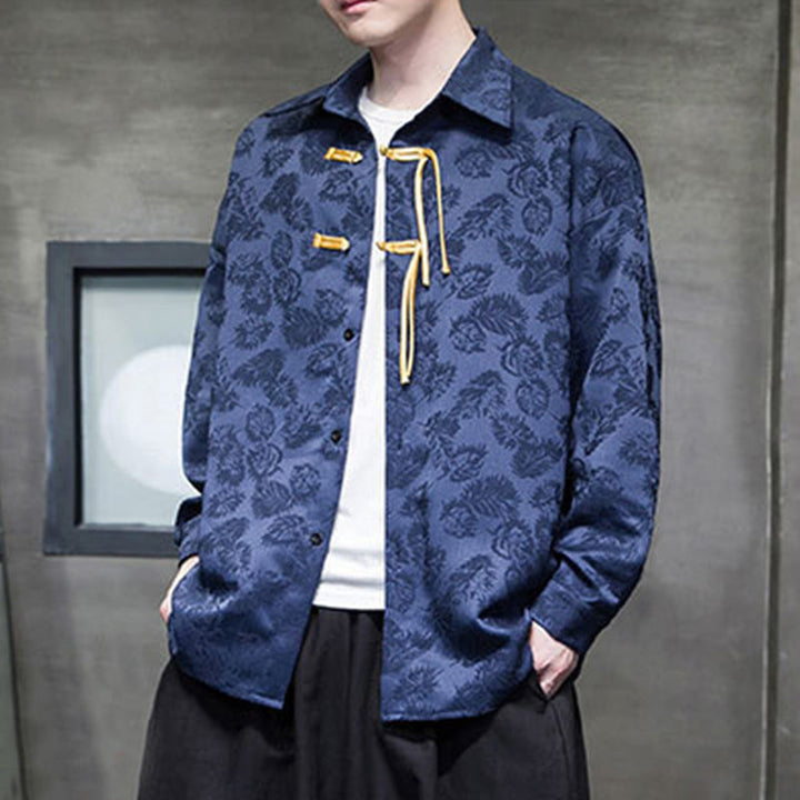 Męska kurtka typu Tang z długim rękawem i guzikami w kształcie żaby z motywem Buddha Stones - image 11