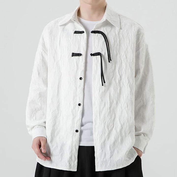 Męska kurtka typu Tang z długim rękawem i guzikami w kształcie żaby z motywem Buddha Stones - image 20