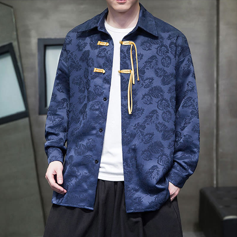 Męska kurtka typu Tang z długim rękawem i guzikami w kształcie żaby z motywem Buddha Stones - image 10