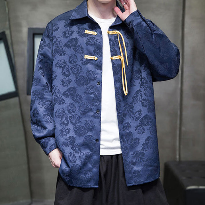 Męska kurtka typu Tang z długim rękawem i guzikami w kształcie żaby z motywem Buddha Stones - image 12