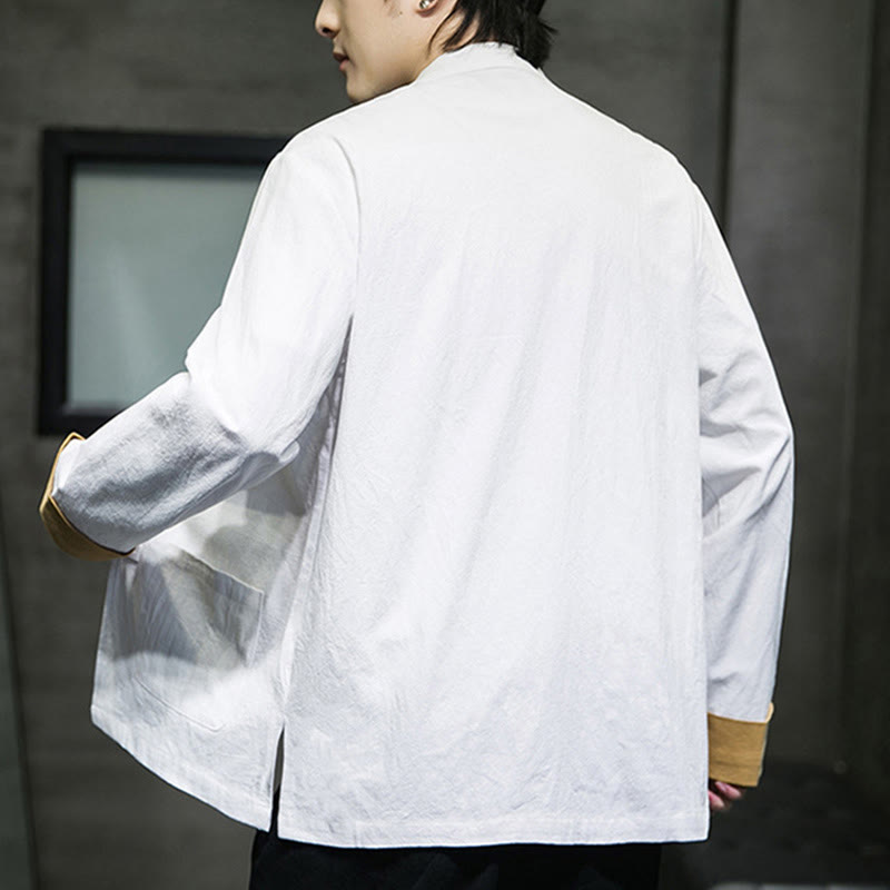 Męska bawełniana kurtka z długim rękawem i kieszeniami, haftowanymi Buddha Stones, z guzikami żaby - image 10