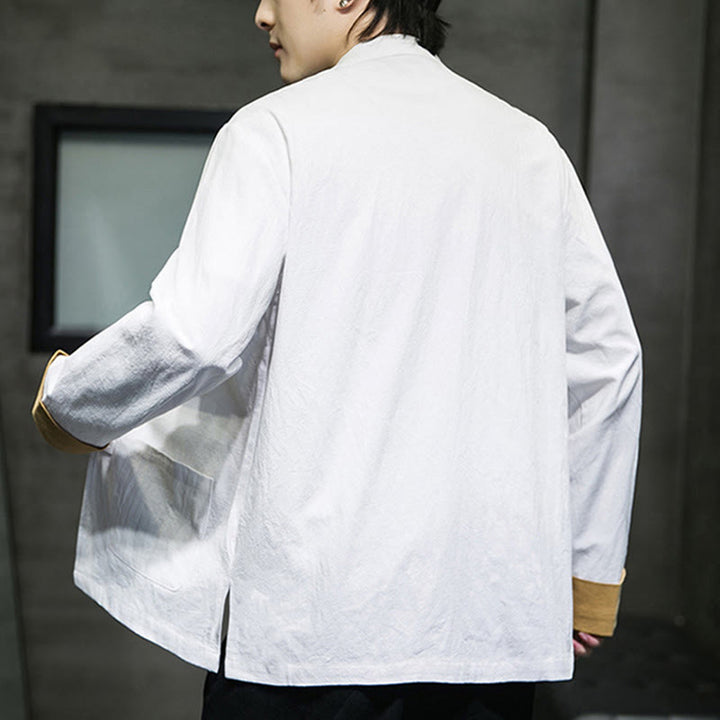 Męska bawełniana kurtka z długim rękawem i kieszeniami, haftowanymi Buddha Stones, z guzikami żaby - image 10