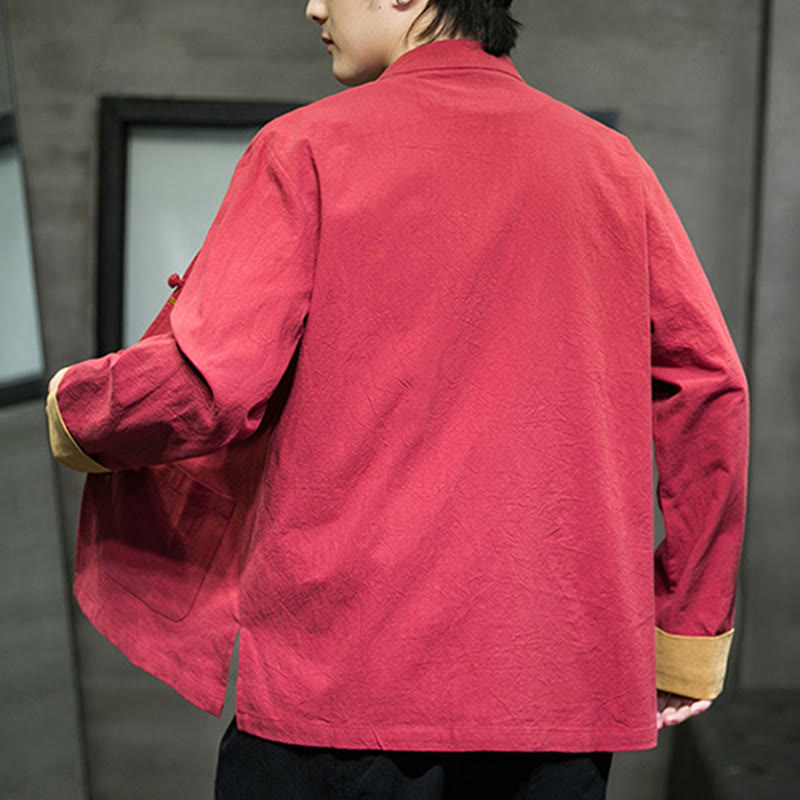 Męska bawełniana kurtka z długim rękawem i kieszeniami, haftowanymi Buddha Stones, z guzikami żaby - image 4