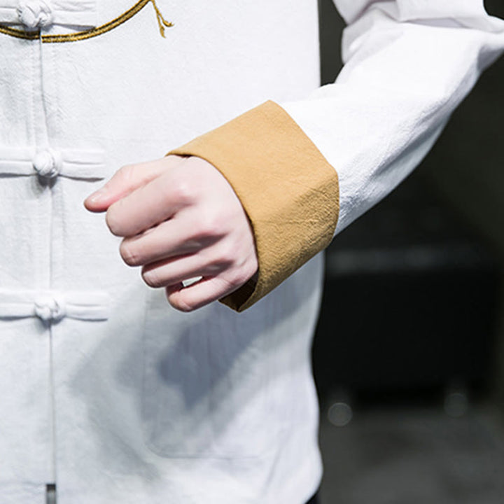 Męska bawełniana kurtka z długim rękawem i kieszeniami, haftowanymi Buddha Stones, z guzikami żaby - image 17