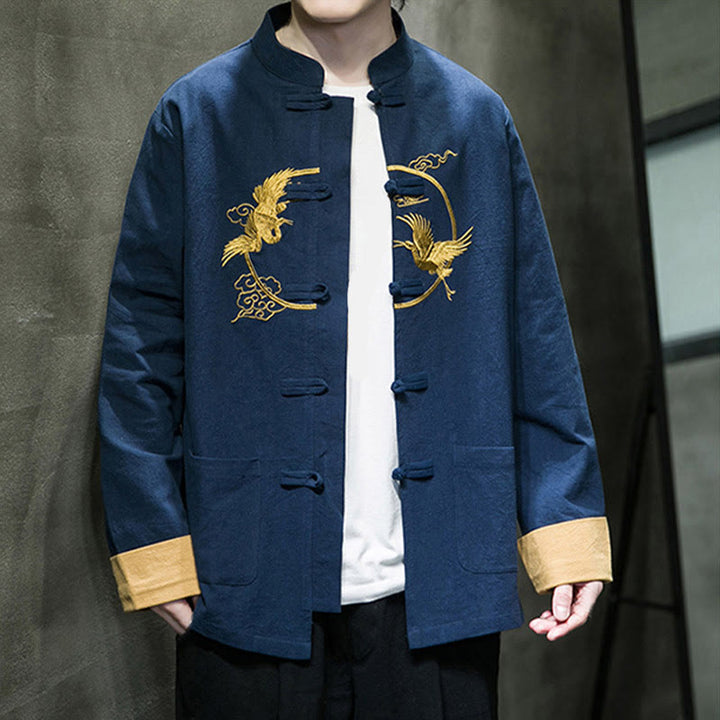 Męska bawełniana kurtka z długim rękawem i kieszeniami, haftowanymi Buddha Stones, z guzikami żaby - image 35