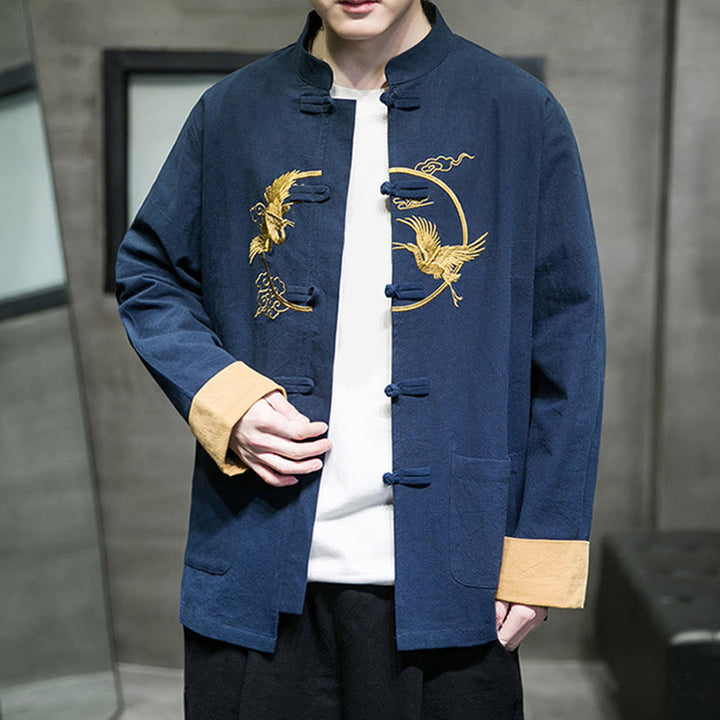 Męska bawełniana kurtka z długim rękawem i kieszeniami, haftowanymi Buddha Stones, z guzikami żaby - image 32