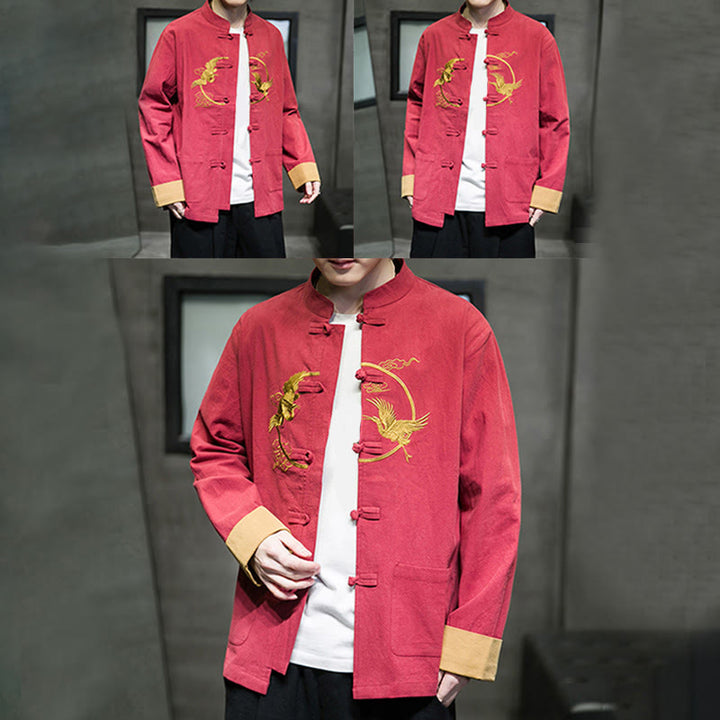 Męska bawełniana kurtka z długim rękawem i kieszeniami, haftowanymi Buddha Stones, z guzikami żaby - image 6