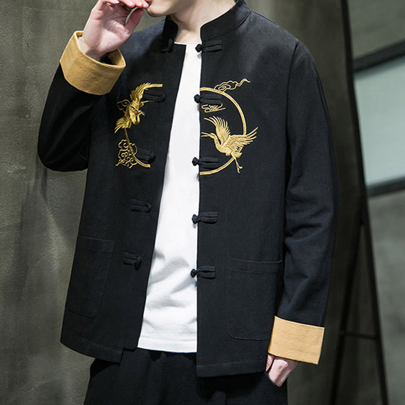 Męska bawełniana kurtka z długim rękawem i kieszeniami, haftowanymi Buddha Stones, z guzikami żaby - image 24