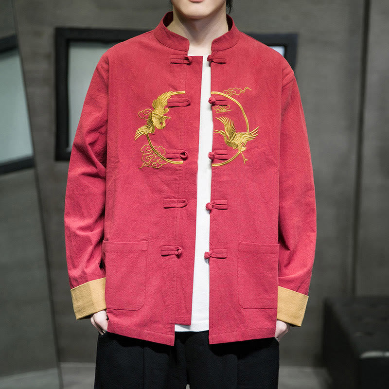 Męska bawełniana kurtka z długim rękawem i kieszeniami, haftowanymi Buddha Stones, z guzikami żaby - image 3