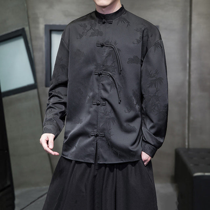 Buddha Stones, prosta męska kurtka z długim rękawem i guzikami w kształcie żaby - Czarny - US/UK/AU46， EU56 (5XL) - image 10