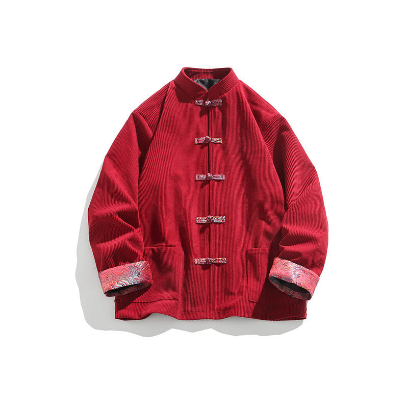 Kurtka męska z długim rękawem z bawełny sztruksowej Buddha Stones Spring Jacquard Frog-Button z kieszeniami - image 1