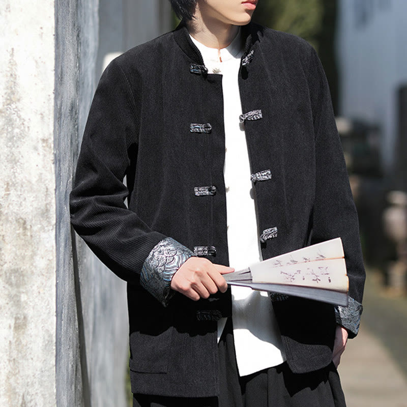 Kurtka męska z długim rękawem z bawełny sztruksowej Buddha Stones Spring Jacquard Frog-Button z kieszeniami - image 19