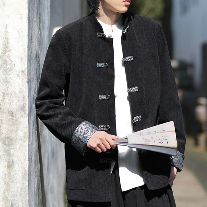 Kurtka męska z długim rękawem z bawełny sztruksowej Buddha Stones Spring Jacquard Frog-Button z kieszeniami - image 19