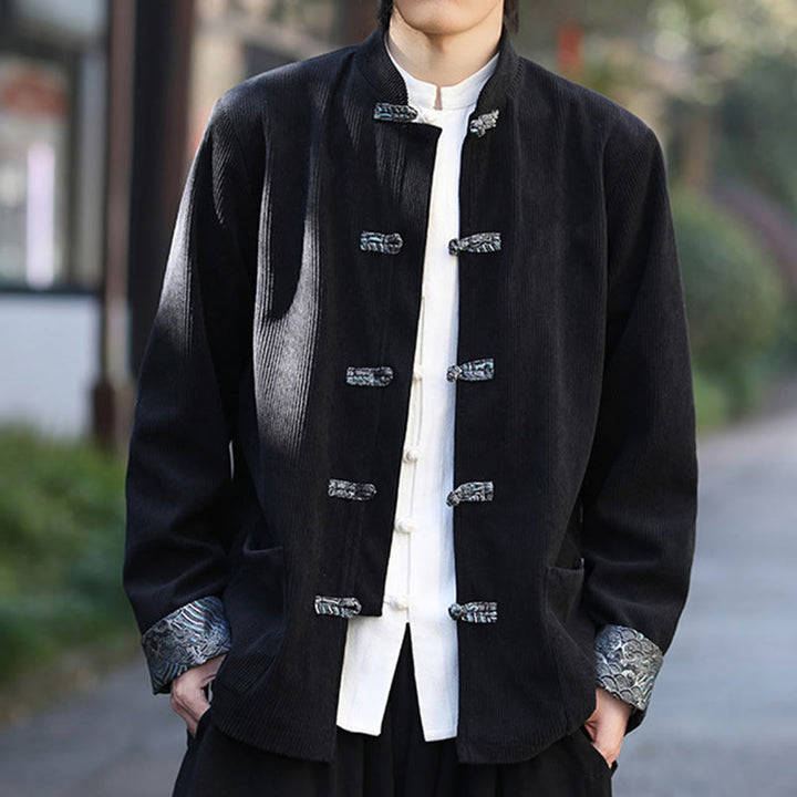 Kurtka męska z długim rękawem z bawełny sztruksowej Buddha Stones Spring Jacquard Frog-Button z kieszeniami - image 14