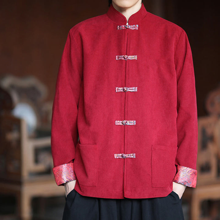 Kurtka męska z długim rękawem z bawełny sztruksowej Buddha Stones Spring Jacquard Frog-Button z kieszeniami - image 3