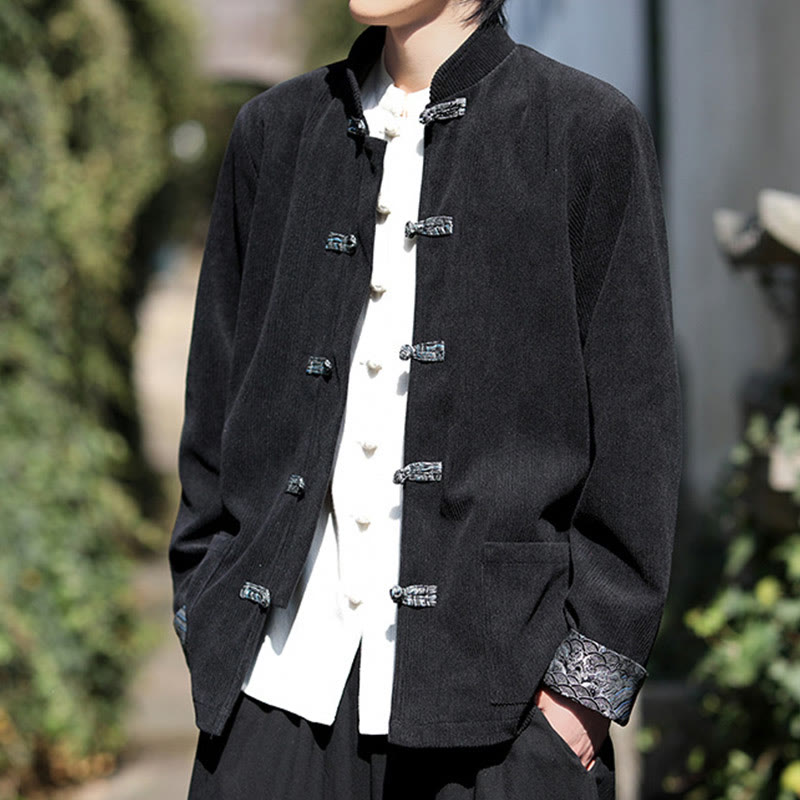 Kurtka męska z długim rękawem z bawełny sztruksowej Buddha Stones Spring Jacquard Frog-Button z kieszeniami - image 13