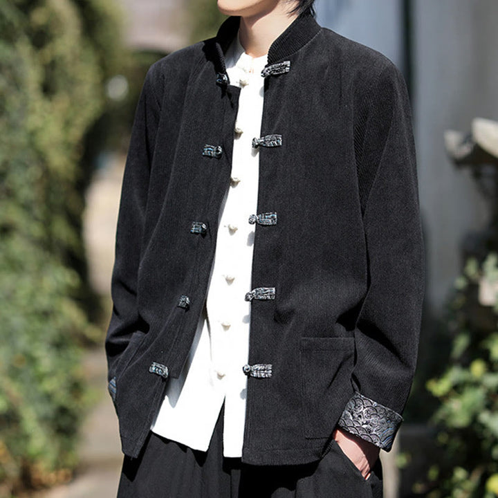 Kurtka męska z długim rękawem z bawełny sztruksowej Buddha Stones Spring Jacquard Frog-Button z kieszeniami - image 13