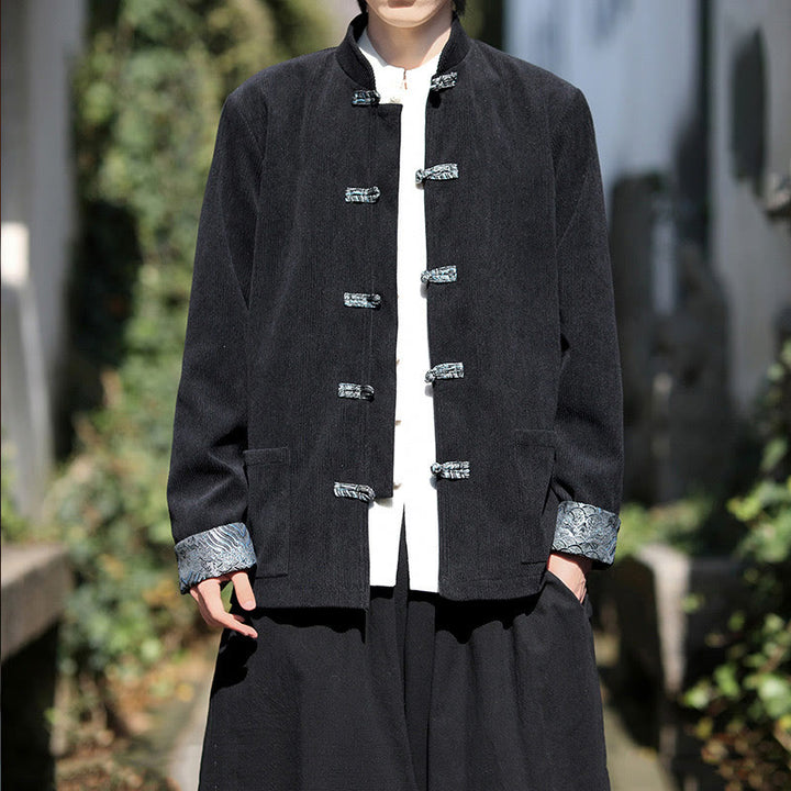 Kurtka męska z długim rękawem z bawełny sztruksowej Buddha Stones Spring Jacquard Frog-Button z kieszeniami - image 11