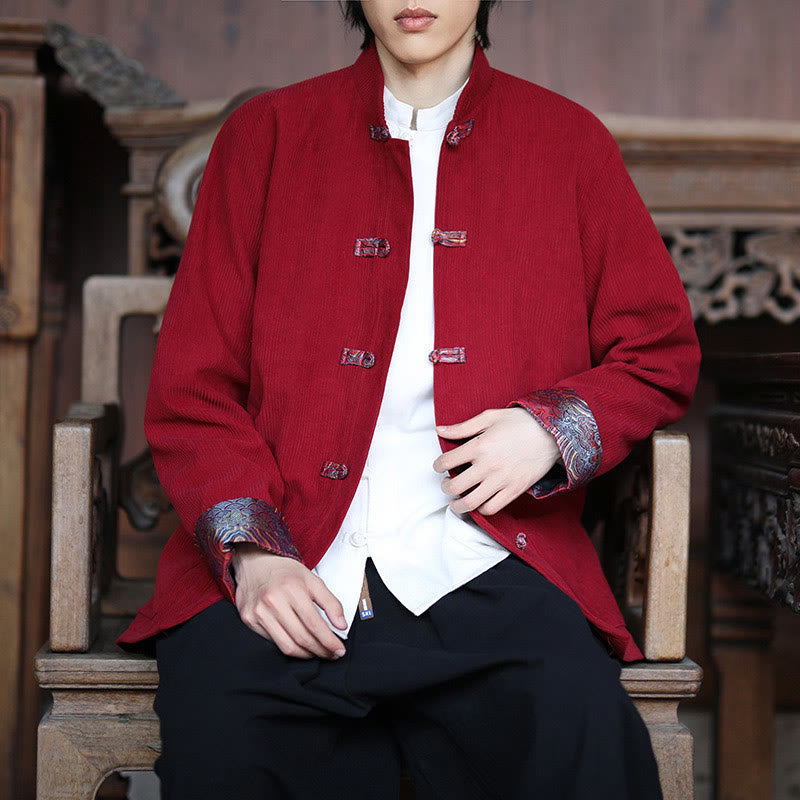 Kurtka męska z długim rękawem z bawełny sztruksowej Buddha Stones Spring Jacquard Frog-Button z kieszeniami - image 8