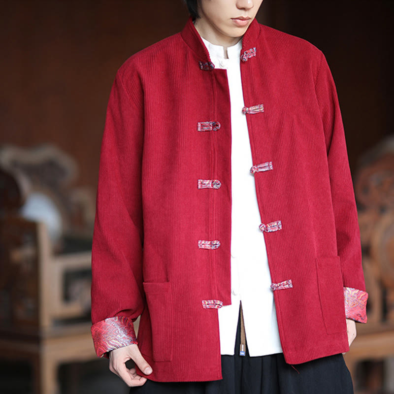 Kurtka męska z długim rękawem z bawełny sztruksowej Buddha Stones Spring Jacquard Frog-Button z kieszeniami - image 6